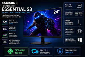 Monitor Gamer Monitor Samsung Essential S3 100Hz 24" Full HD 100Hz 5ms HDMI VGA Preto – LS24D300GALMZD