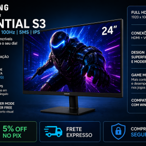 Monitor Gamer Monitor Samsung Essential S3 100Hz 24" Full HD 100Hz 5ms HDMI VGA Preto – LS24D300GALMZD